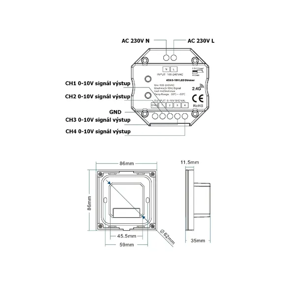 Ovladač dimLED OV 230V 0-10V RF K4, bílá  069250 