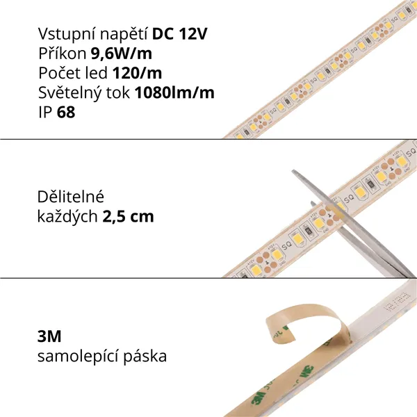 LED pásek IP68 12IP68-12096 záruka 3 roky, studená bílá  073212 