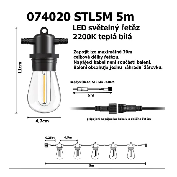 LED světelný řetěz STL5M 5m 074020 T-LED