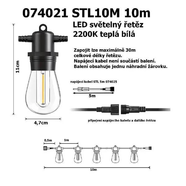 LED světelný řetěz STL10M 10m 074021 T-LED