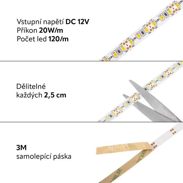 LED pásek CRI-600 vnitřní záruka 3 roky, teplá bílá  07504 