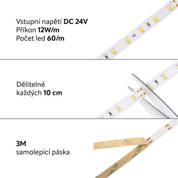 LED pásek 24V-300-12W vnitřní záruka 3 roky, teplá bílá  07911 