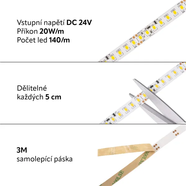 LED pásek 24CC 14020 záruka 3 roky, teplá bílá  079501 