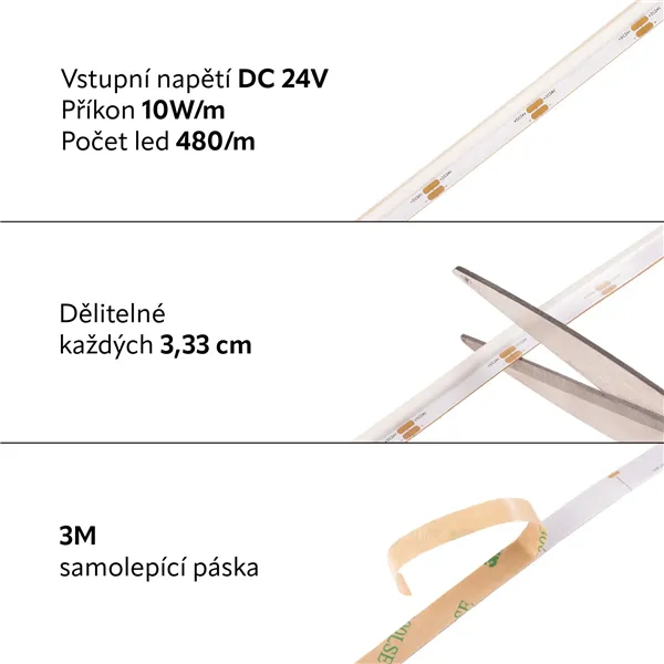 LED pásek COB stranový 24SIDE10, teplá bílá  079520 