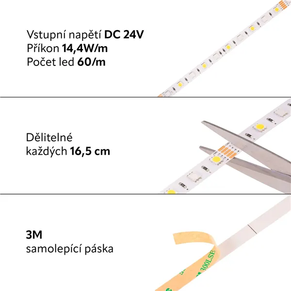 24V RGB+CW 14,4W vnitřní LED pásek záruka 3 roky  085133 