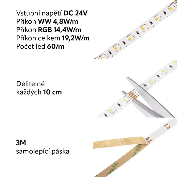 24V RGBW4v1-WW 19,2W vnitřní LED pásek záruka 3 roky  085134 