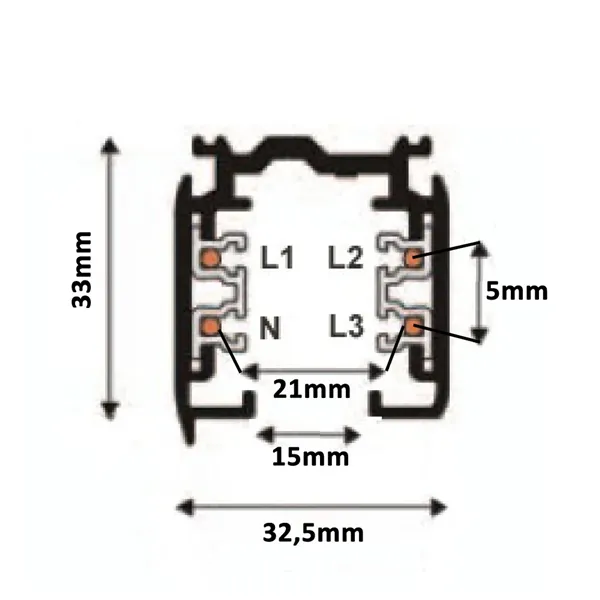 Nástěnná třífázová lišta 3F, 200cm černá lišta  105610 