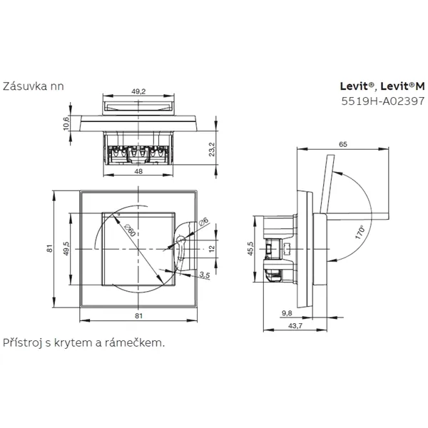 Zásuvka jednonásobná IP 44, s ochranným kolíkem, s clonkami, s víčkem bílá/bílá 5519H-A02997 03 