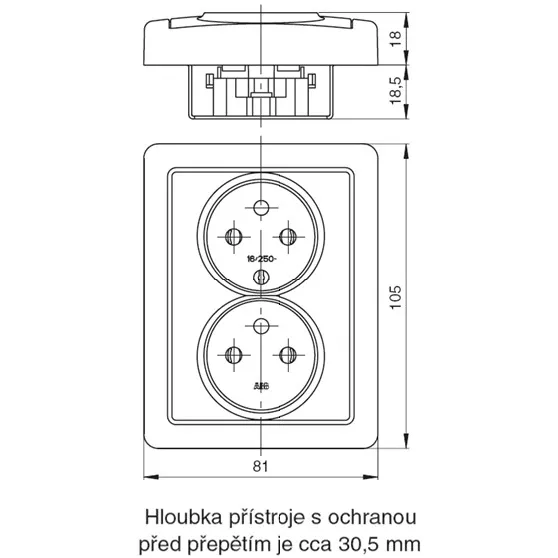 Zásuvka dvojnásobná s ochrannými kolíky, s clonkami, s ochranou před přepětím béžová 5592G-C02349 D1