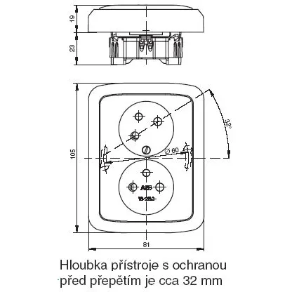 Zásuvka dvojnásobná s natočenou dutinou, s ochranou před přepětím bílá 5593A-C02357 B