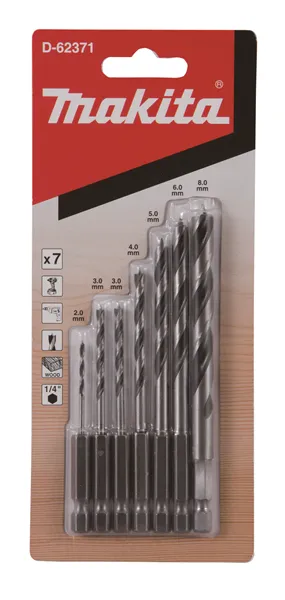 Sada vrtáků do dřeva 7 ks, upnutí 1/4" D-62371