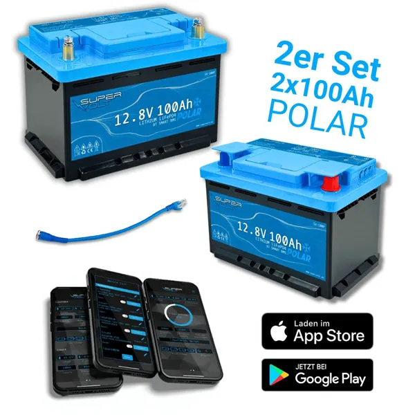 SuperVolt 200Ah 12,8V Polar set Supervolt POLAR LiFePO4 200ah 12,8V lithiová baterie s ohřívačem (2x SX100-P)