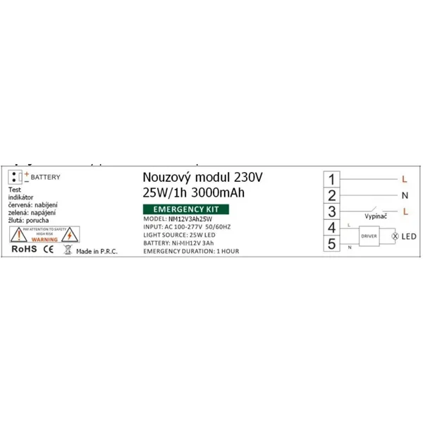 Nouzový modul 230V 25W/1h 12V3Ah25W