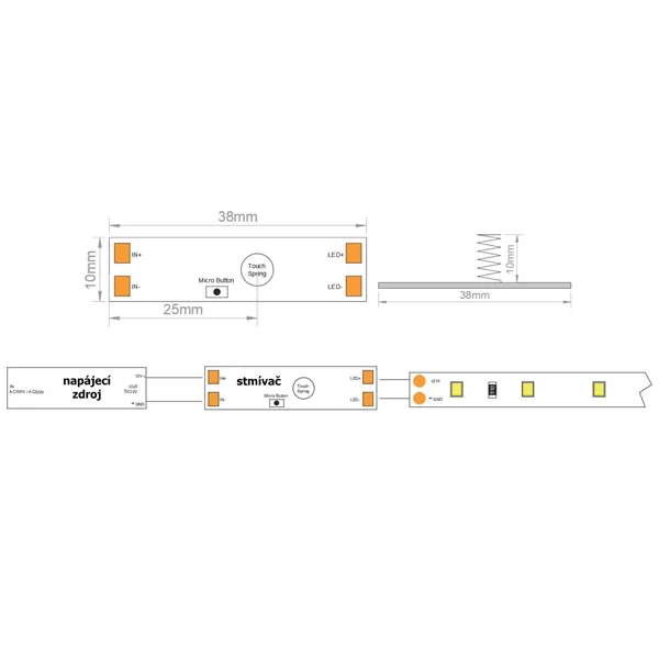 LED stmívač do profilu 8AS s dotykovým senzorem 061225 T-LED