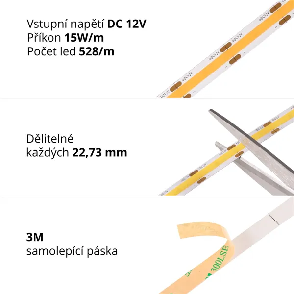 COB LED pásek 12COB15 vnitřní, Teplá bílá 078131