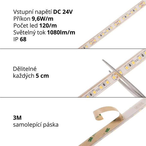 LED pásek IP68 24IP68-12096, Teplá bílá 079530