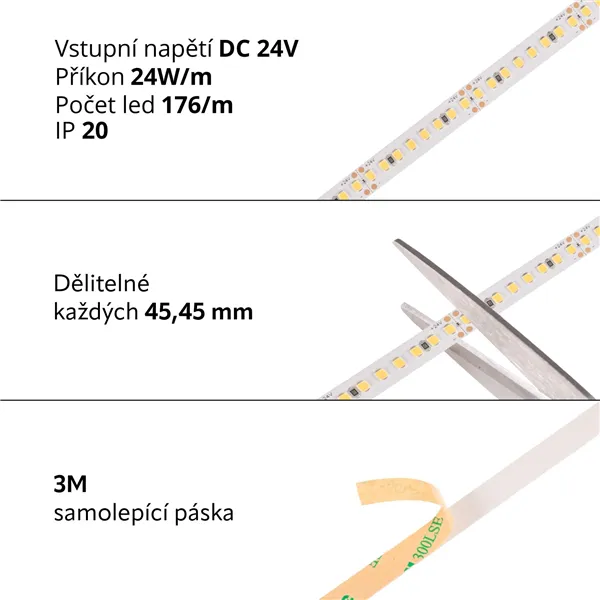 LED pásek 24EX24 záruka 3 roky, Teplá bílá 079545