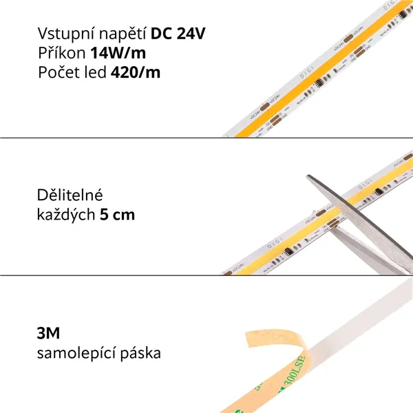 LED pásek digitální COB 24DIGI14 WS2811, Teplá bílá 079551 