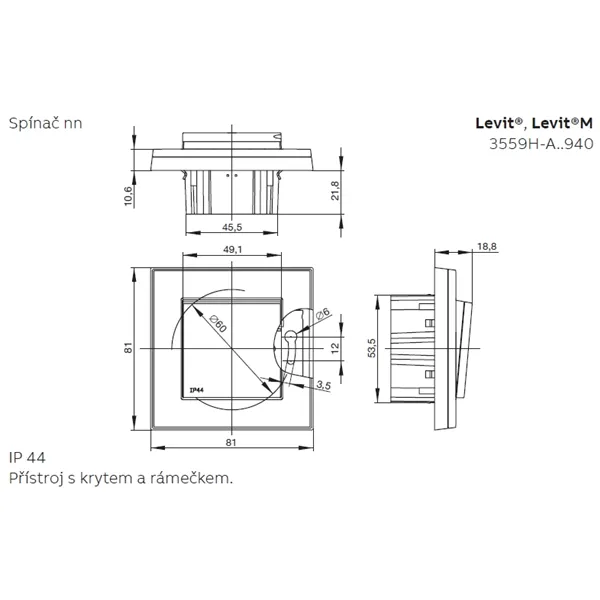 Přepínač střídavý IP 44, zapuštěný bílá/bílá 3559H-A06940 03 Tlačítko