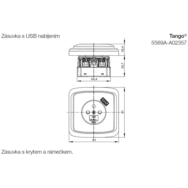 Zásuvka jednonásobná s kolíkem, clonkami béžová 5569A-A02357 D