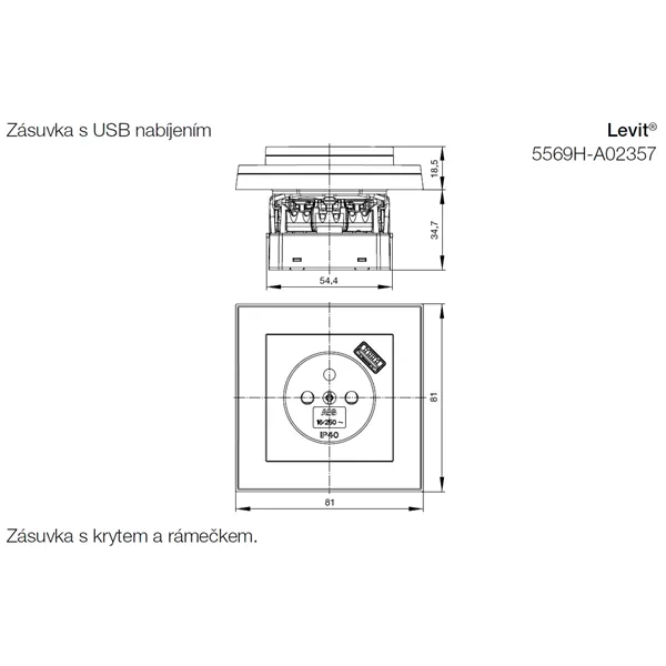ZASUVKA S USB NABIJENIM onyx/kouřová černá 5569H-A02357 63