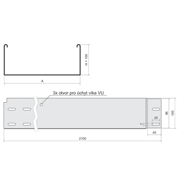 KABELOVÝ ŽLAB S INEGROVANOU SPOJKOU - NEDĚROVANÝ NKZIN 100X250X0.80_F